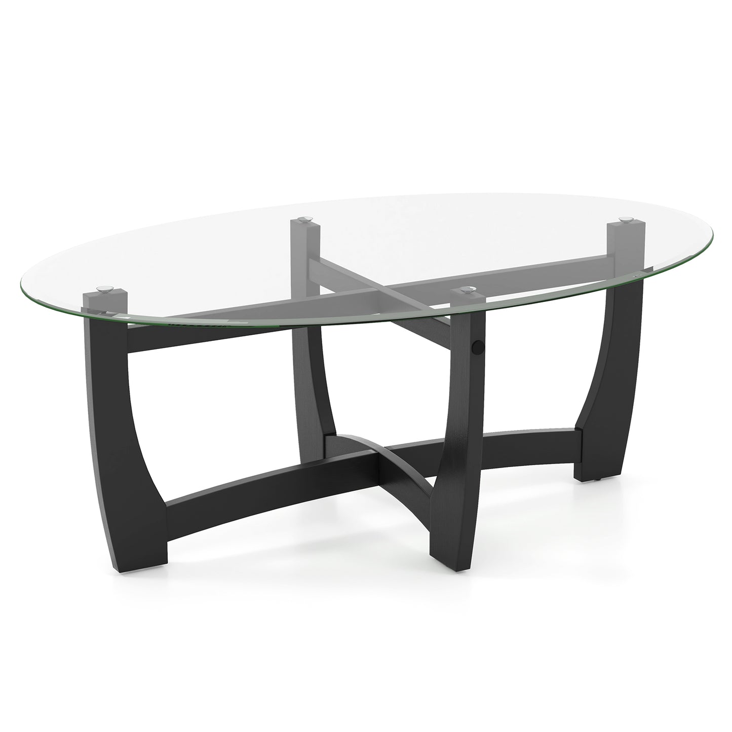 Oval Coffee Table with Tempered Glass Tabletop and Rubber Wood Legs, Black Coffee Tables Black at Gallery Canada