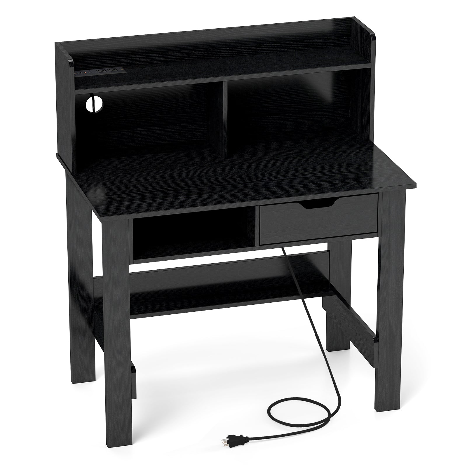 Computer Desk with Power Outlets USB Ports and Type-C, Black Computer Desks Black at Gallery Canada