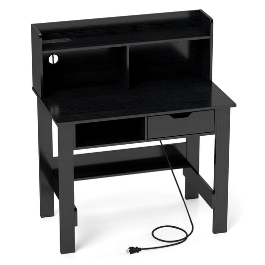 Computer Desk with Power Outlets USB Ports and Type-C, Black Computer Desks Black at Gallery Canada