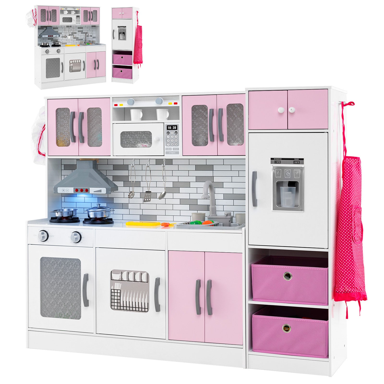 Wooden Kitchen Playset with Lights and Sounds for Ages 3+, Pink Play Kitchen Sets at Gallery Canada