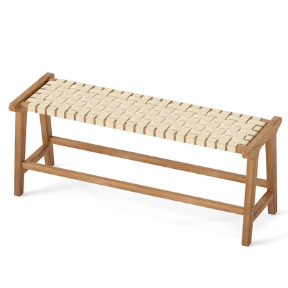 47 Inches Long Teak Wood Patio Bench with Weave Seat and Solid Wood Legs, Natural Dining Chairs at Gallery Canada
