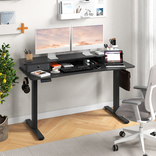 55 Inch x 24 Inch Height Adjustable Electric Standing Desk with 2 Drawers, Black