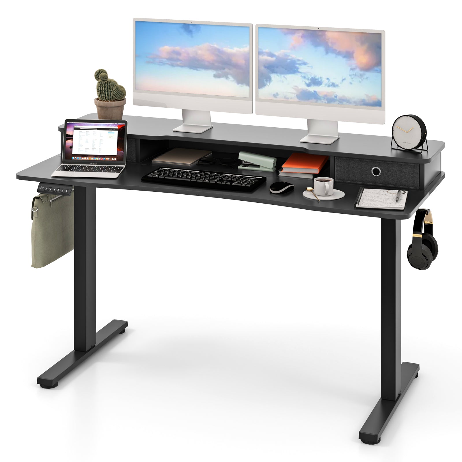55 Inch x 24 Inch Height Adjustable Electric Standing Desk, 2 Drawers, Black Standing Desks at Gallery Canada