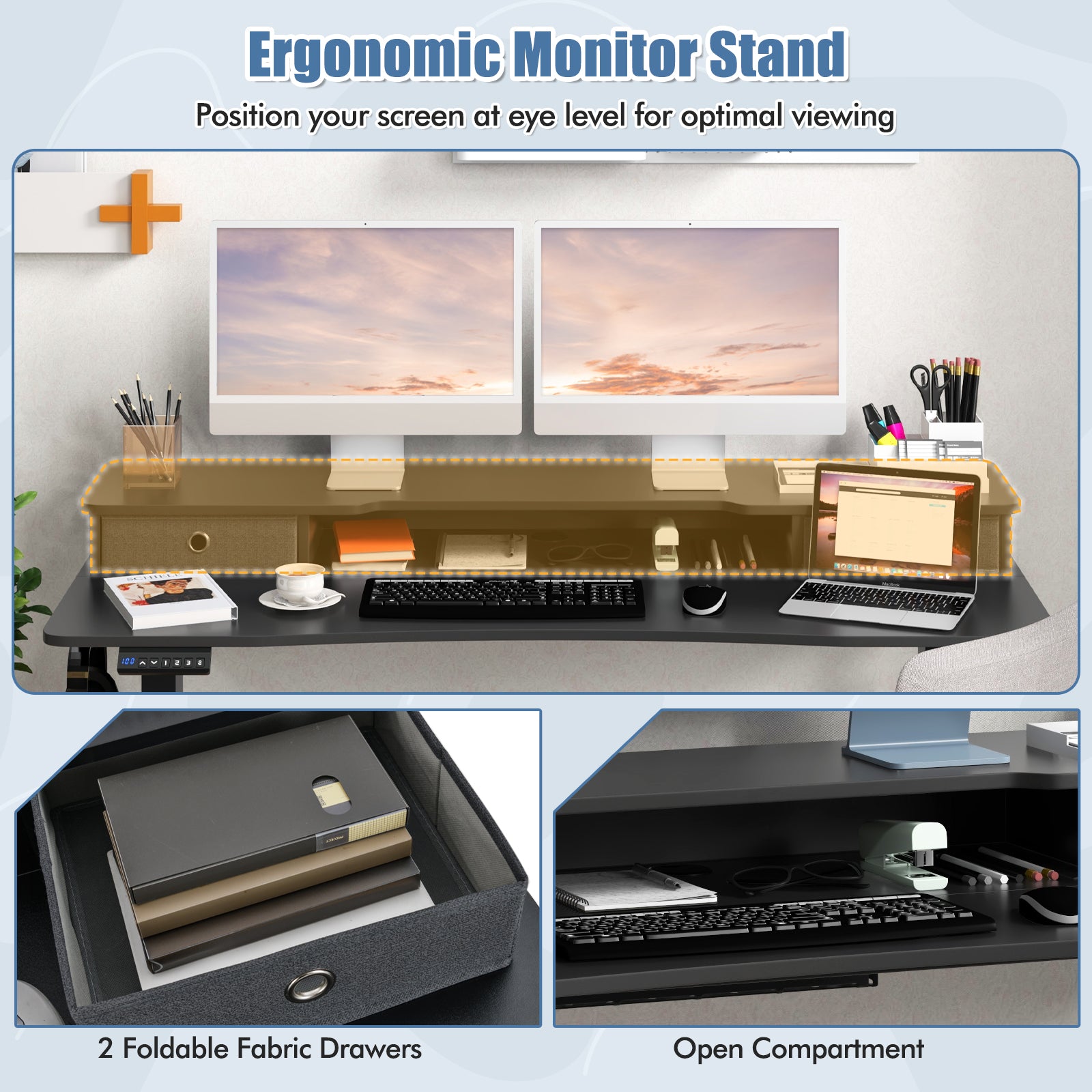 55 Inch x 24 Inch Height Adjustable Electric Standing Desk with 2 Drawers, Black Standing Desks at Gallery Canada