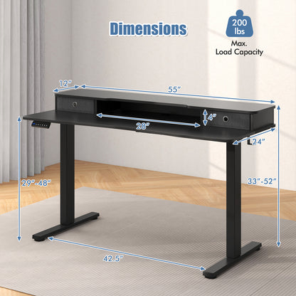 55 Inch x 24 Inch Height Adjustable Electric Standing Desk with 2 Drawers, Black Standing Desks at Gallery Canada