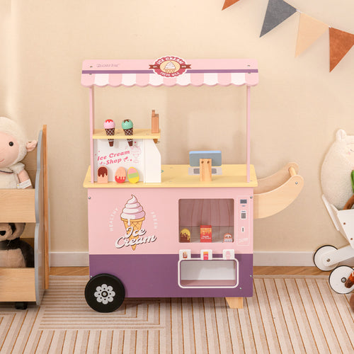 Kids Ice Cream Truck Pretend Play Set, With Vending Machine, Pink