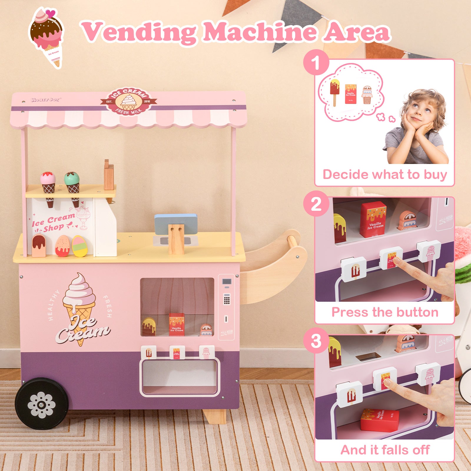 Kids Ice Cream Truck Pretend Play Set, With Vending Machine, Pink Play Kitchen Sets at Gallery Canada