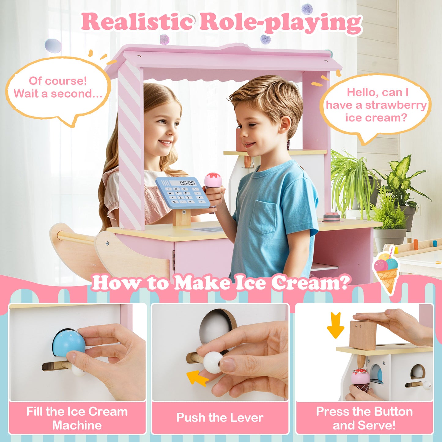 Kids Ice Cream Truck Pretend Play Set, With Vending Machine, Pink Play Kitchen Sets at Gallery Canada