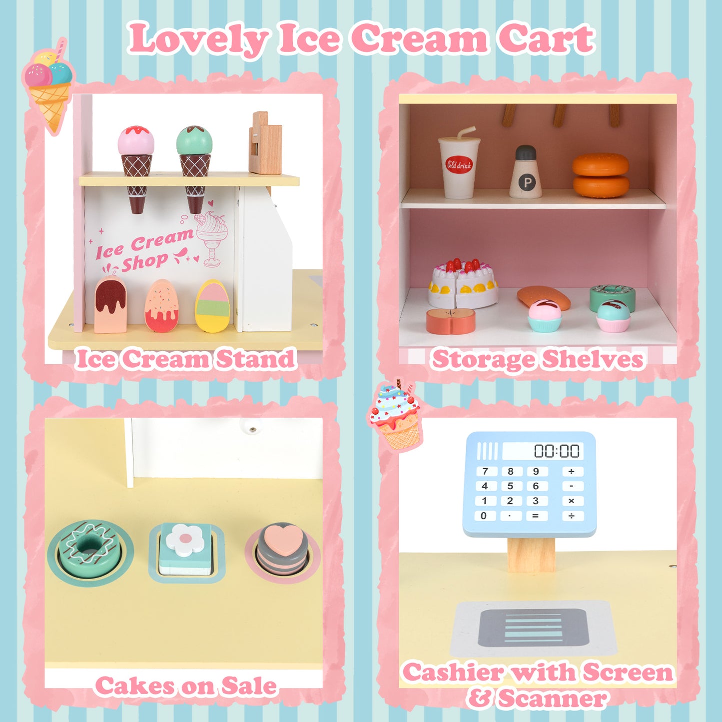 Kids Ice Cream Truck Pretend Play Set, With Vending Machine, Pink Play Kitchen Sets at Gallery Canada