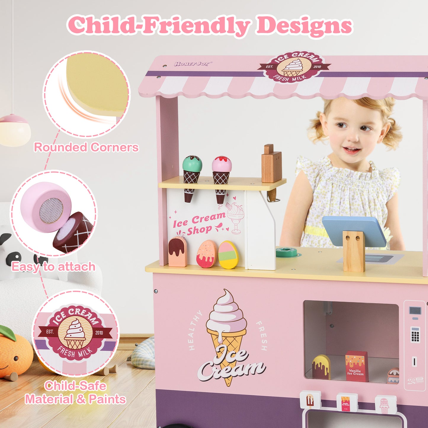 Kids Ice Cream Truck Pretend Play Set, With Vending Machine, Pink Play Kitchen Sets at Gallery Canada