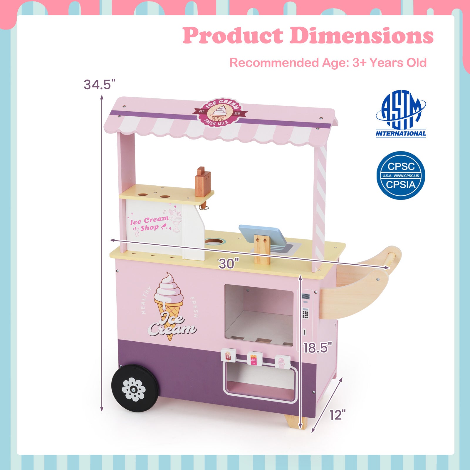 Kids Ice Cream Truck Pretend Play Set, With Vending Machine, Pink Play Kitchen Sets at Gallery Canada
