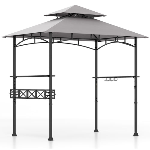 8 x 5 Feet Outdoor Grill Gazebo, 2 Side Shelves, 10 Hooks, Gray