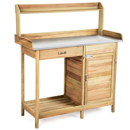 Outdoor Garden Wooden Work Station Potting Bench, Natural Potting Benches & Tables Natural at Gallery Canada