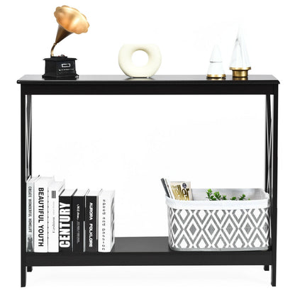 2-Tier Console X-Design Sofa Side Accent Table, Black Console Tables at Gallery Canada