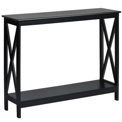 2-Tier Console X-Design Sofa Side Table, Black