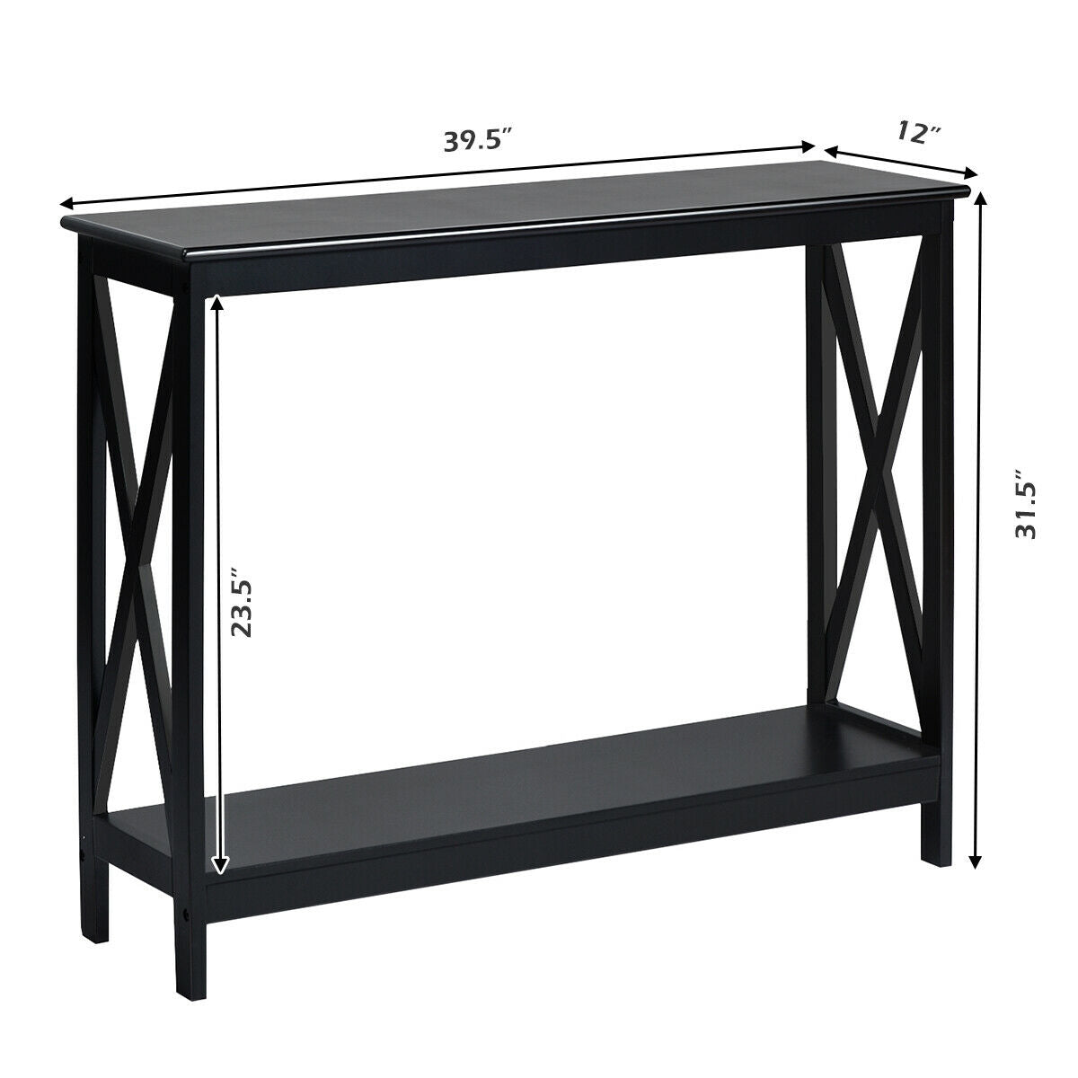 2-Tier Console X-Design Sofa Side Accent Table, Black Console Tables at Gallery Canada