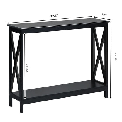2-Tier Console X-Design Sofa Side Accent Table, Black Console Tables at Gallery Canada