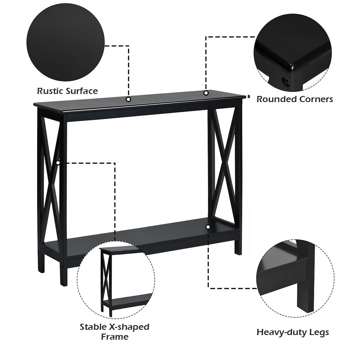 2-Tier Console X-Design Sofa Side Accent Table, Black Console Tables at Gallery Canada