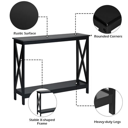 2-Tier Console X-Design Sofa Side Accent Table, Black Console Tables at Gallery Canada