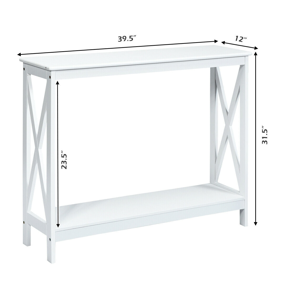 2-Tier Console X-Design Sofa Side Accent Table, White Console Tables at Gallery Canada