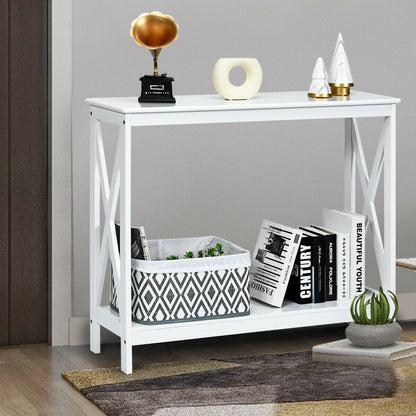 2-Tier Console X-Design Sofa Side Accent Table, White Console Tables at Gallery Canada
