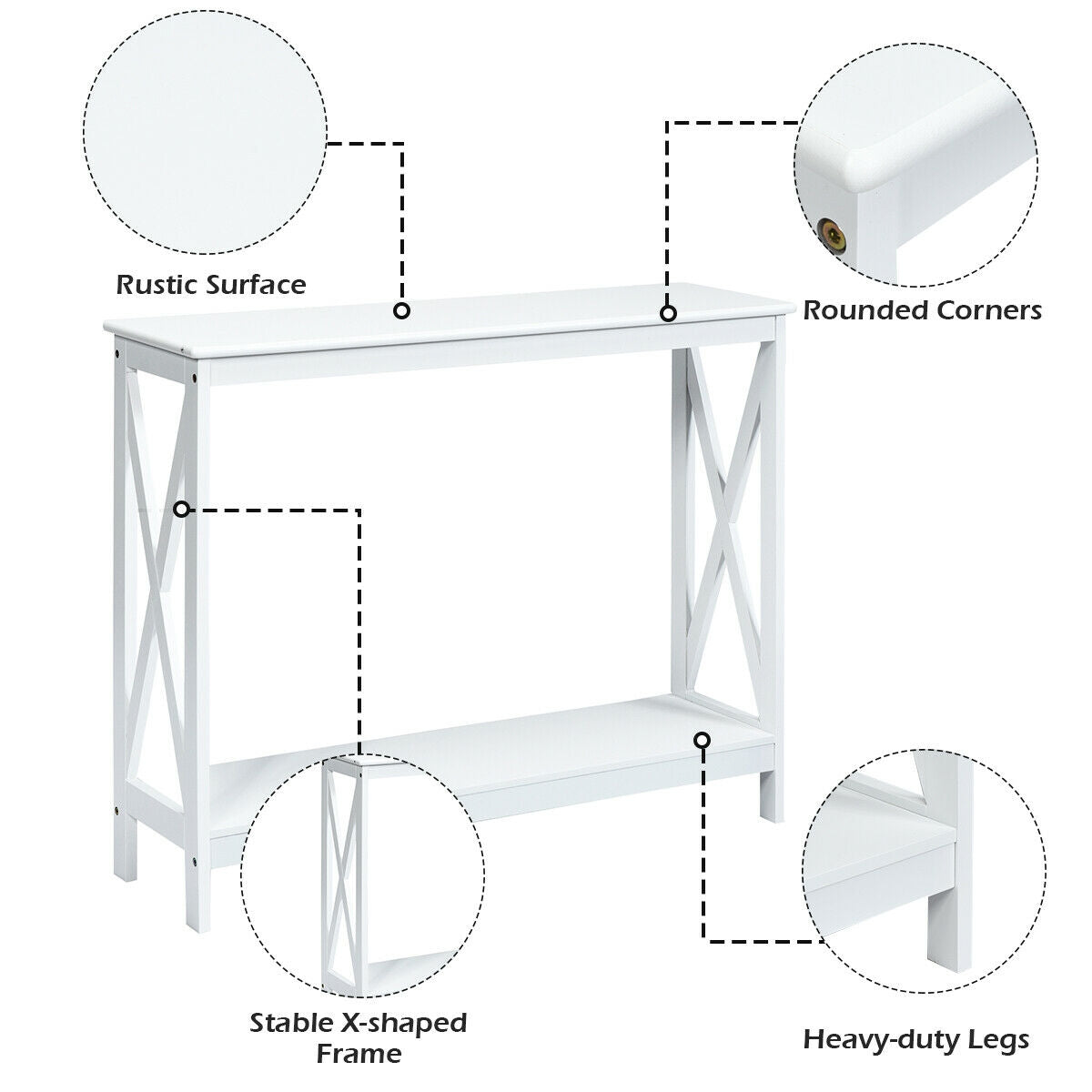 2-Tier Console X-Design Sofa Side Accent Table, White Console Tables at Gallery Canada