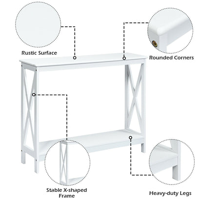 2-Tier Console X-Design Sofa Side Accent Table, White Console Tables at Gallery Canada