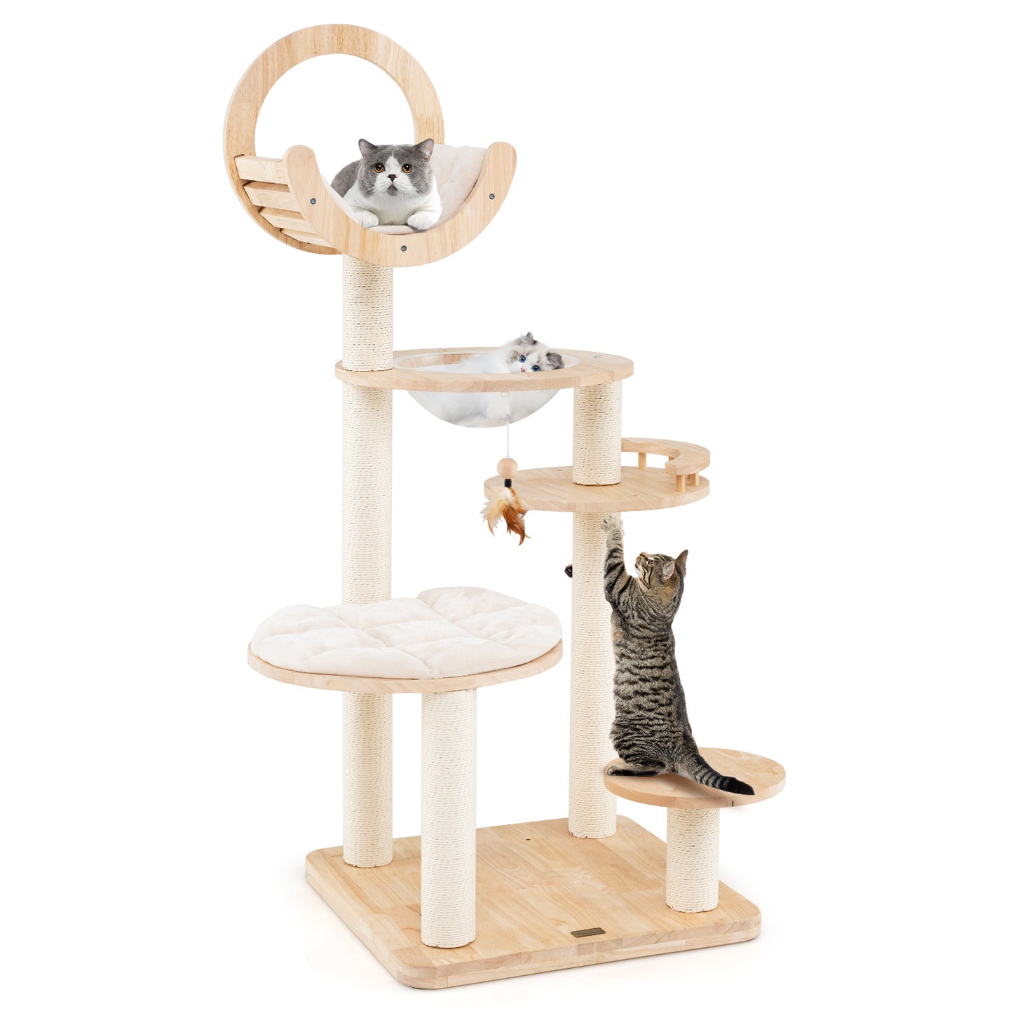 Tour à chat en bois 4-en-1 grande, Nid capsule spatiale, Beige
