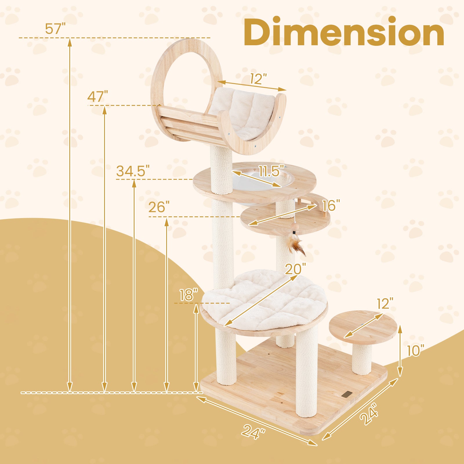 4-in-1 Large Wooden Cat Tower with Space Capsule Nest for Indoor Cats, Beige Cat Trees Condos & Scratchers at Gallery Canada