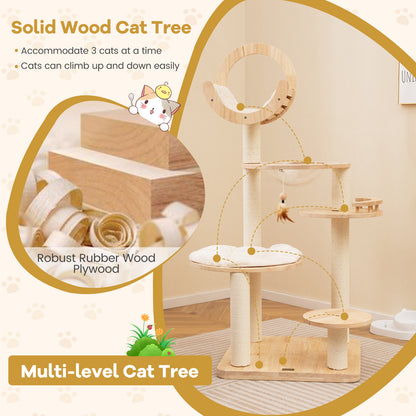 4-in-1 Large Wooden Cat Tower with Space Capsule Nest for Indoor Cats, Beige Cat Trees Condos & Scratchers at Gallery Canada