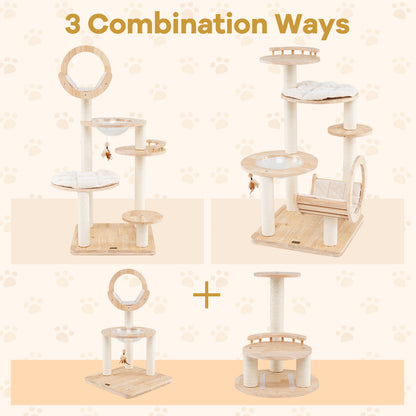 4-in-1 Large Wooden Cat Tower with Space Capsule Nest for Indoor Cats, Beige Cat Trees Condos & Scratchers at Gallery Canada