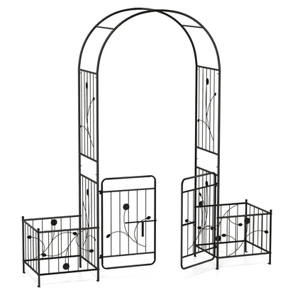 87 Inches Garden Arbor, Lockable Gate, Side Planters, Black Outdoor Decor at Gallery Canada