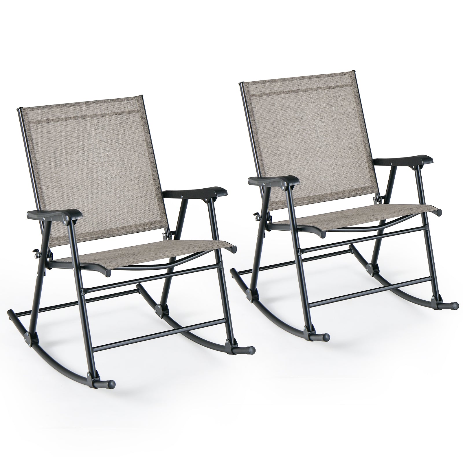 Set of 2 Folding Rocking Chairs, Breathable Fabric, Brown Patio Rocking Chairs & Gliders Brown at Gallery Canada