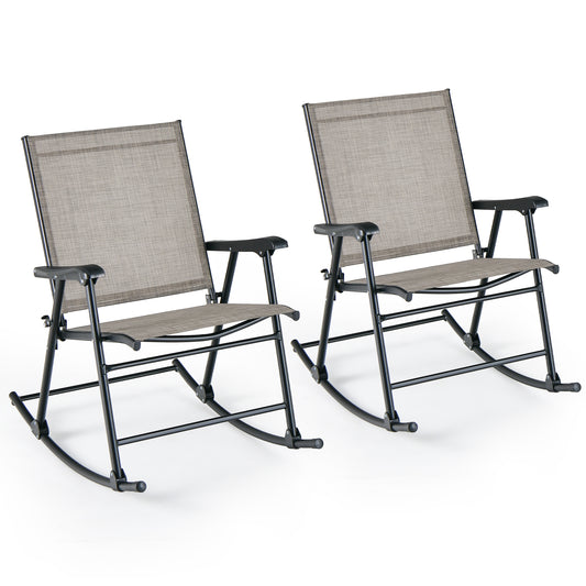 Set of 2 Folding Rocking Chairs, Breathable Fabric, Brown Patio Rocking Chairs & Gliders Brown at Gallery Canada