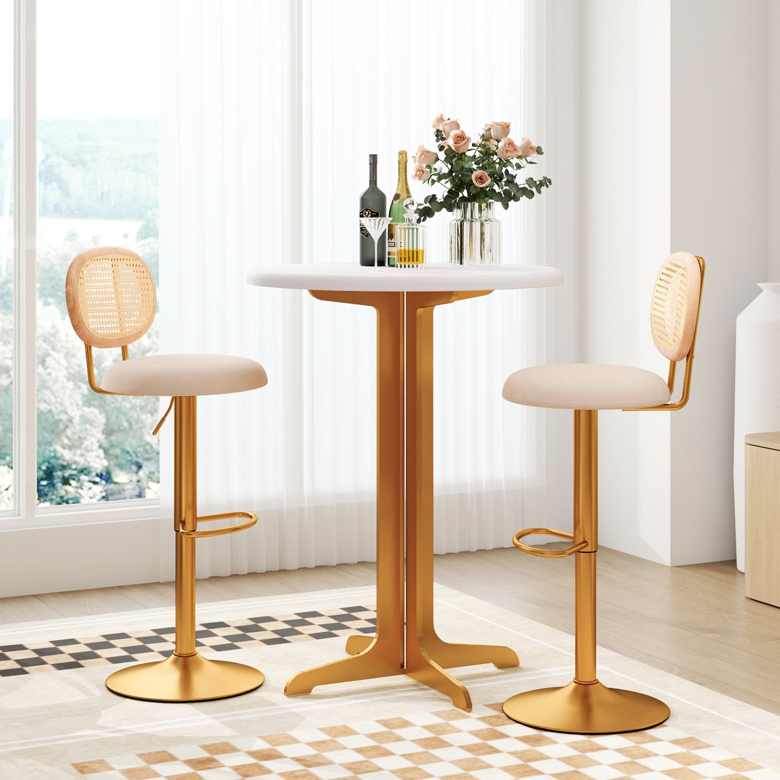2 Pieces Bar Chairs with PE Rattan Backrest-360°Swivel and Height Adjustable Bar Stools at Gallery Canada