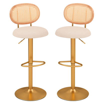 2 Pieces Bar Chairs with PE Rattan Backrest-360°Swivel and Height Adjustable Bar Stools Gold, White at Gallery Canada