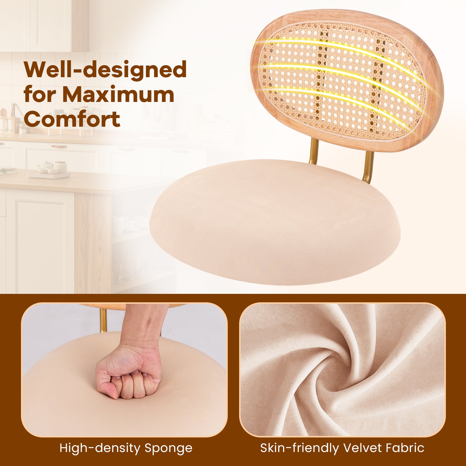 2 Pieces Bar Chairs with PE Rattan Backrest-360°Swivel and Height Adjustable Bar Stools at Gallery Canada