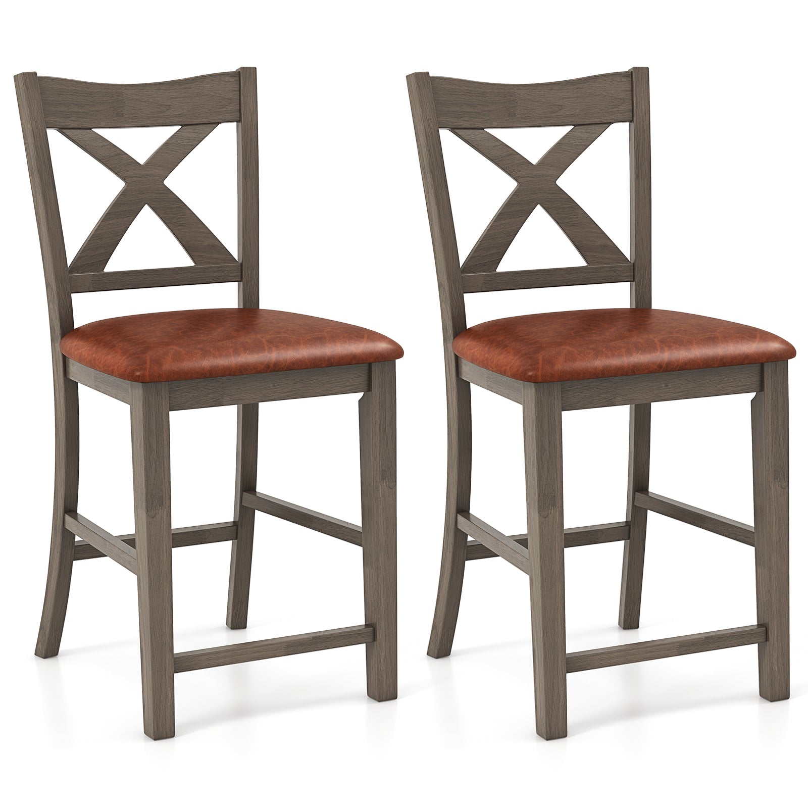 Bar Stools Set of 2 with Cross Back and Faux Leather Upholstered Seat, Gray Bar Stools Gray at Gallery Canada