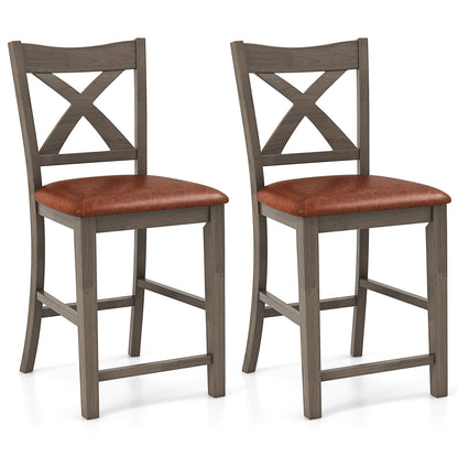 Bar Stools Set of 2 with Cross Back and Faux Leather Upholstered Seat, Gray Bar Stools Gray at Gallery Canada