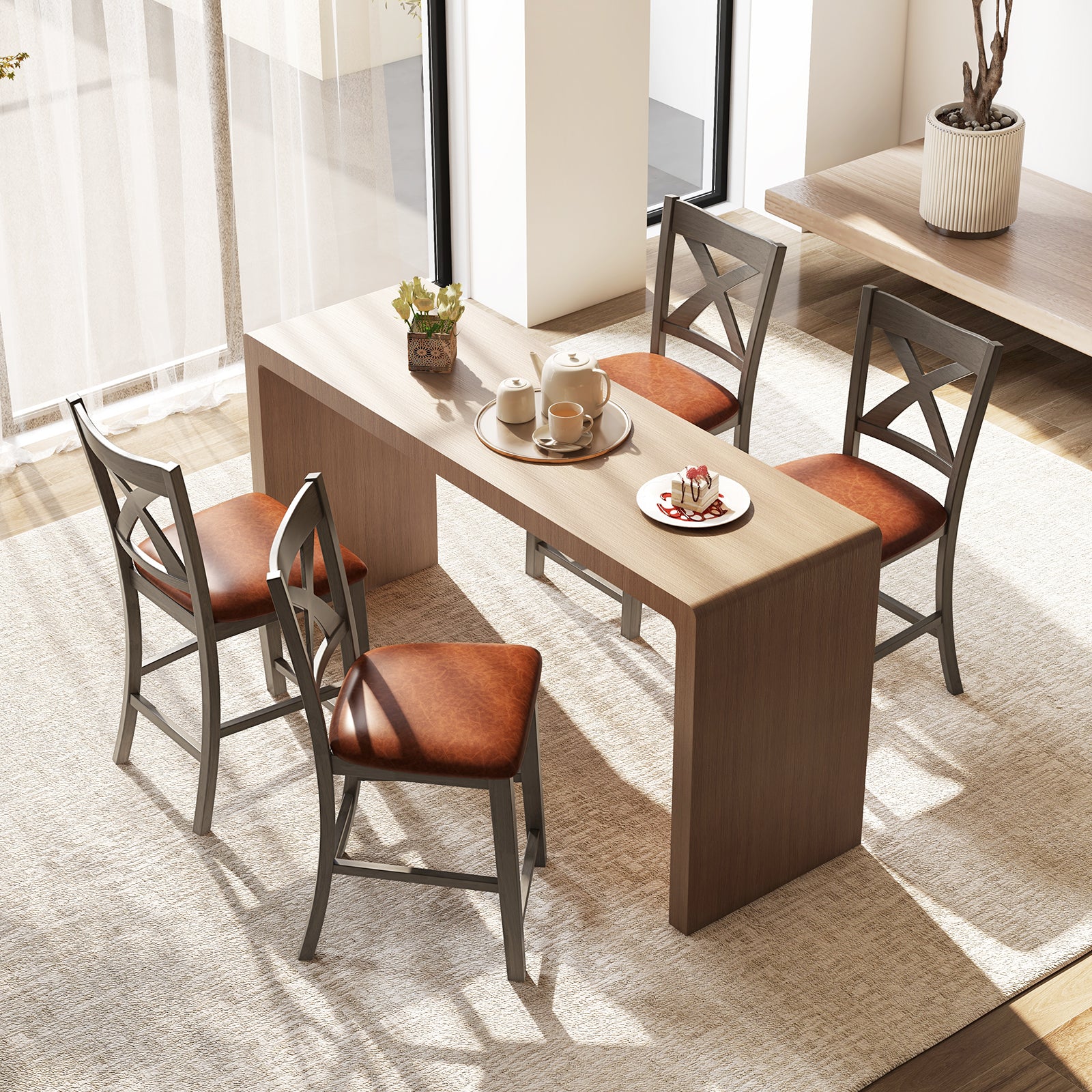 Bar Stools Set of 2 with Cross Back and Faux Leather Upholstered Seat, Gray Bar Stools at Gallery Canada