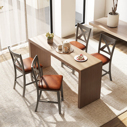 Bar Stools Set of 2 with Cross Back and Faux Leather Upholstered Seat, Gray Bar Stools at Gallery Canada