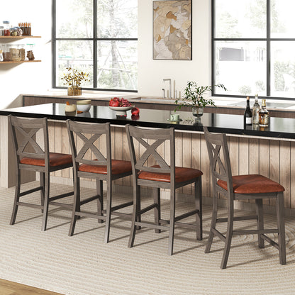 Bar Stools Set of 2 with Cross Back and Faux Leather Upholstered Seat, Gray Bar Stools at Gallery Canada