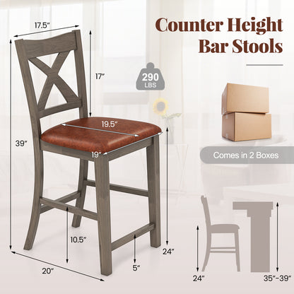 Bar Stools Set of 2 with Cross Back and Faux Leather Upholstered Seat, Gray Bar Stools at Gallery Canada