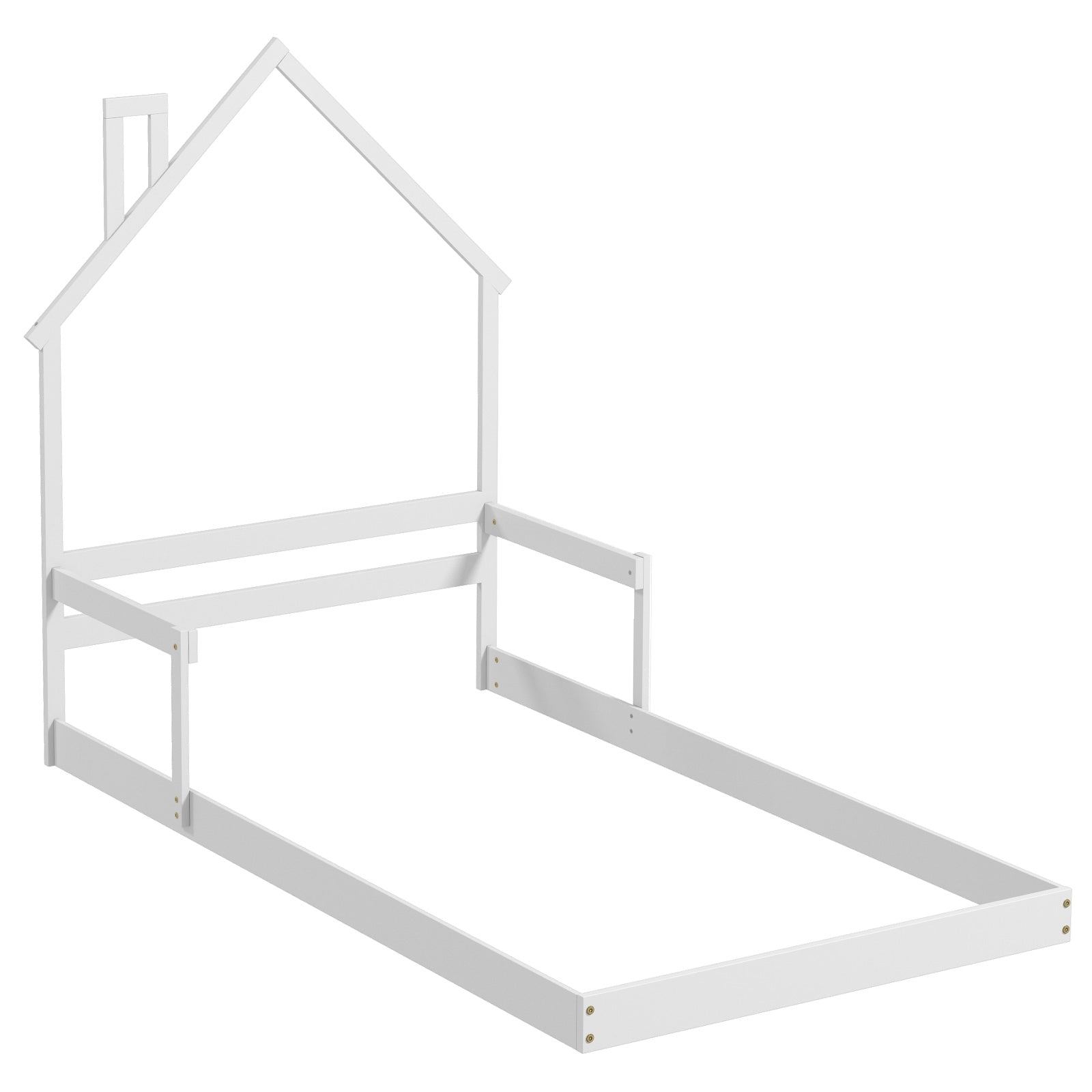 Twin Size Floor Bed with Chimney and Headboard and Handrail, White Toddler Beds at Gallery Canada