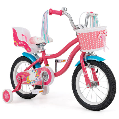 14 Inch Girls Bike for 3-5 Years Old Kids Bike with Doll Seat and Training Wheels-14 inches, Pink Kids Bike Pink at Gallery Canada