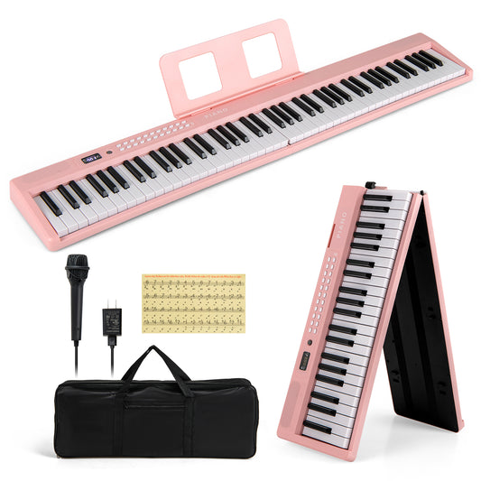 88 Key Foldable Electric Keyboard Piano, Wireless MIDI, Dual Speakers, Pink Pianos & Keyboards Pink at Gallery Canada