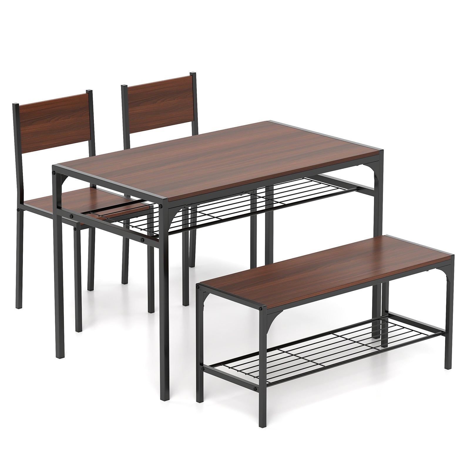 Industrial Style Rectangular Kitchen Table with Bench and Chairs, Walnut Dining Room Sets at Gallery Canada