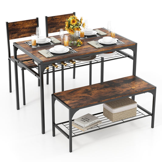 Industrial Rectangular Kitchen Table With Bench And Chairs, Brown Dining Room Sets Rustic Brown at Gallery Canada