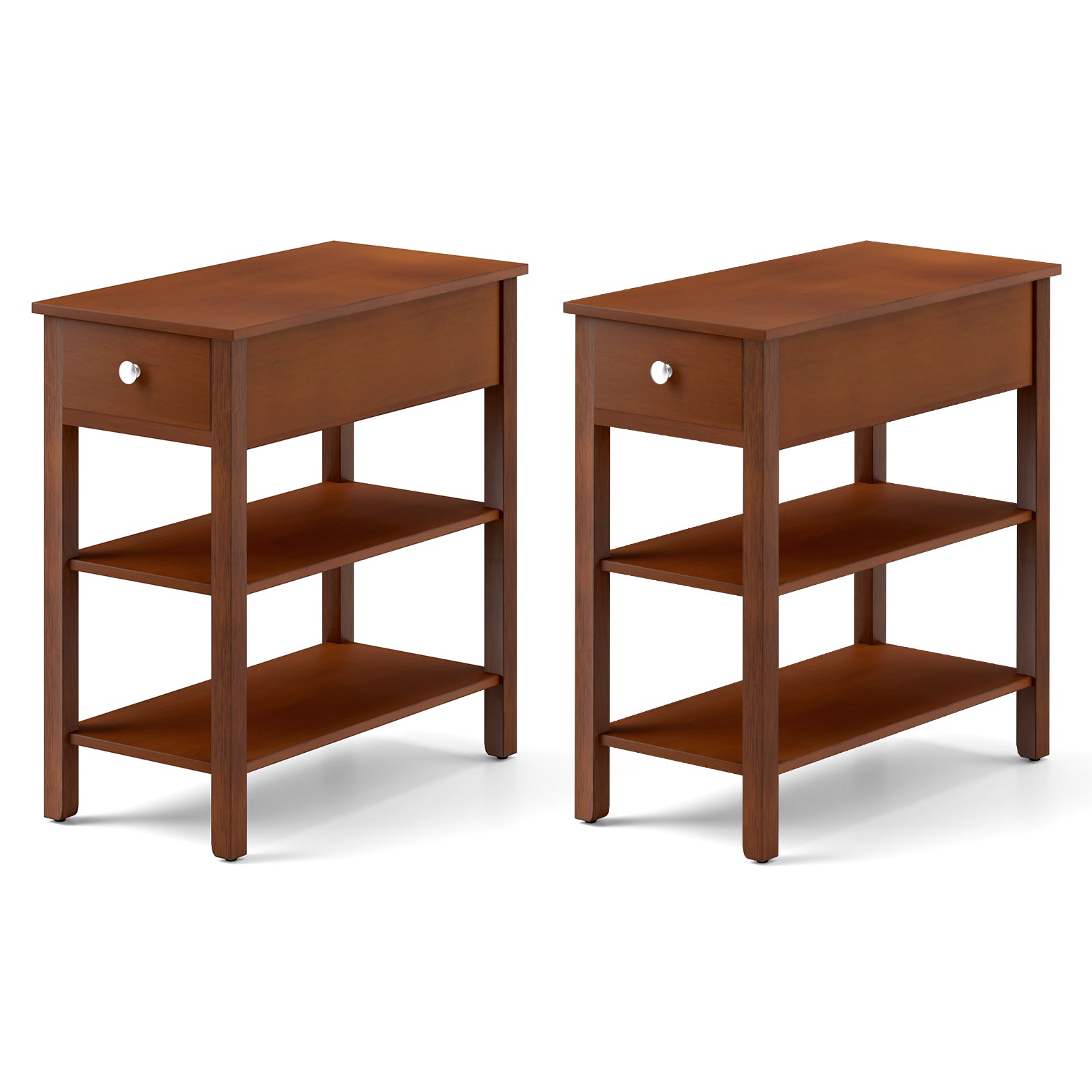 3-Tier Narrow End Table with Drawer and Storage Shelves Set of 2, Brown End & Side Tables at Gallery Canada