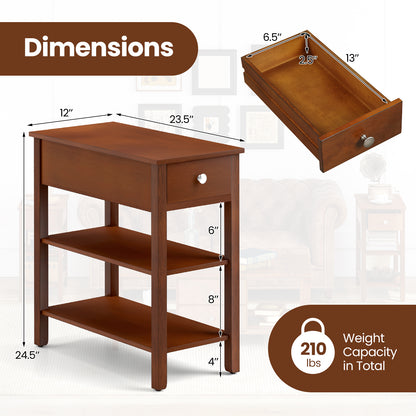 3-Tier Narrow End Table with Drawer and Storage Shelves Set of 2, Brown End & Side Tables at Gallery Canada